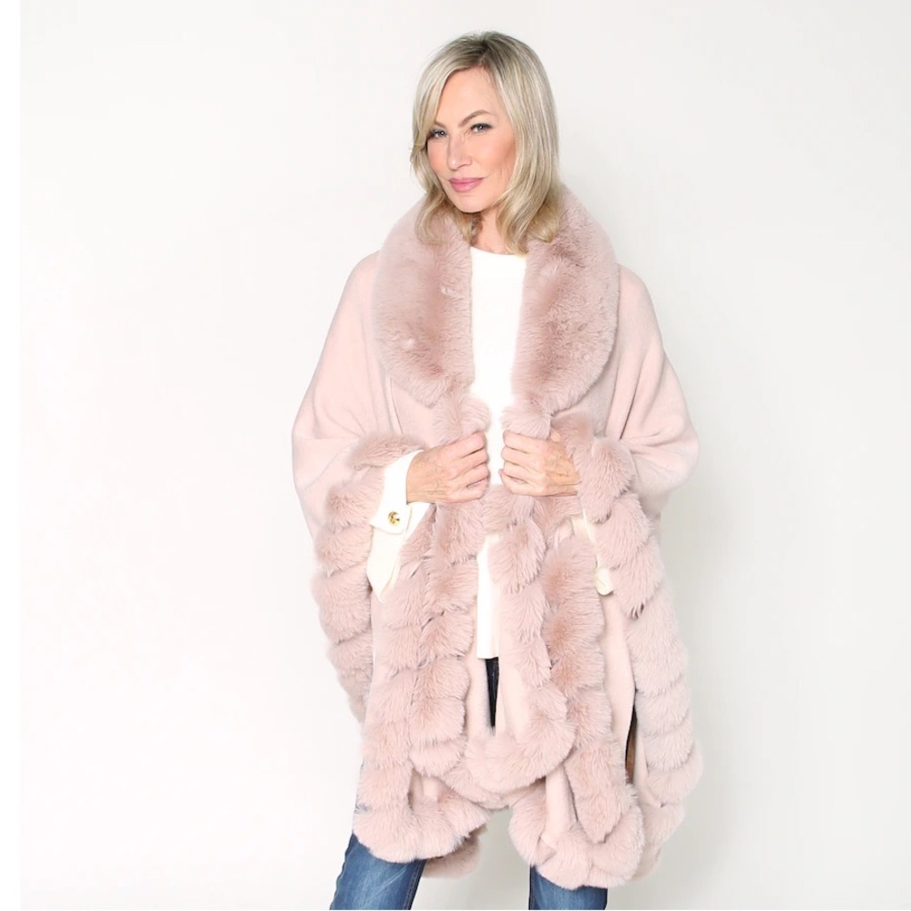 Brian  Bailey cape with faux fur trim